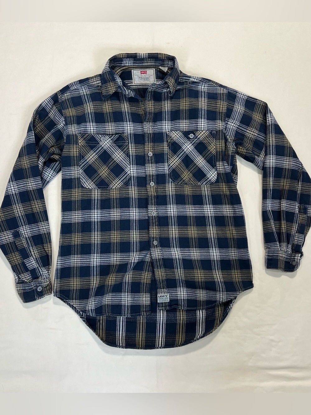 Vintage ‘95 Levi's Blue and Cream Plaid Button-Down Shirt